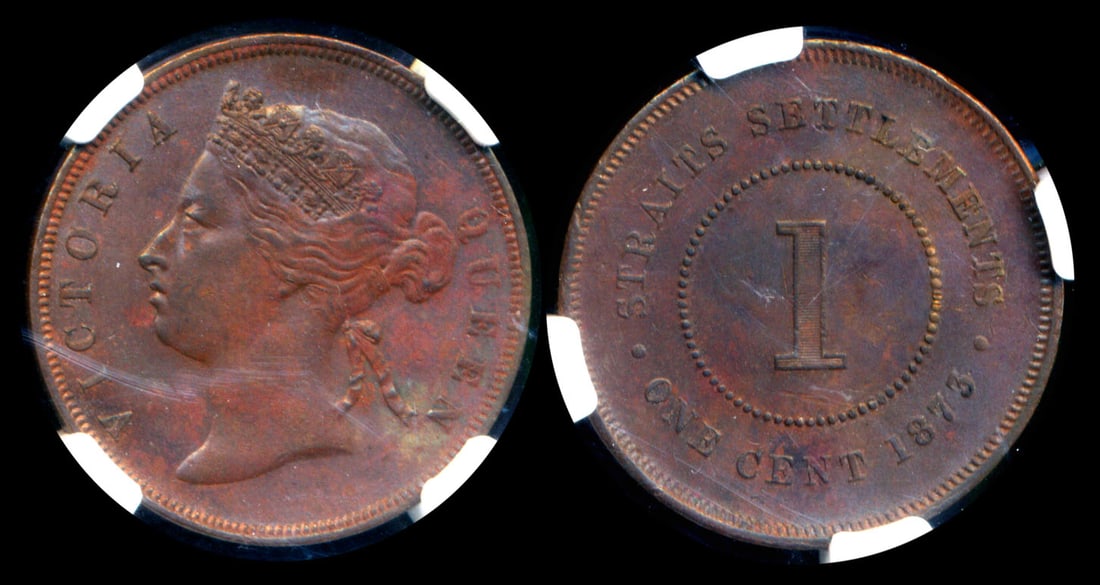 Straits Settlements QV 1c 1873 NGC AU55BN (1 of 1)