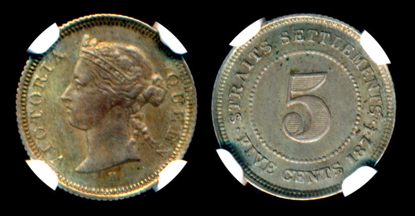 Straits Settlements QV 5c 1874H NGC AU55 (1 of 1)