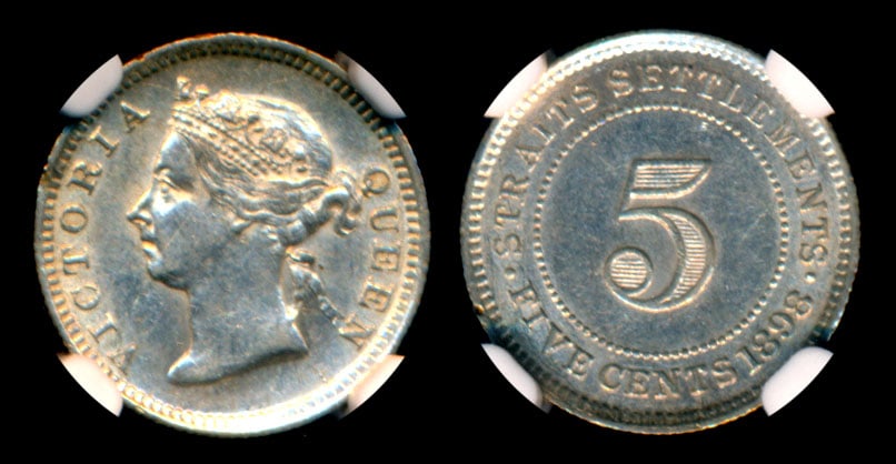Straits Settlements QV 5c 1898 NGC AU58 (1 of 1)