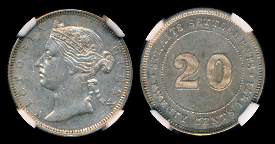 Straits Settlements QV 20c 1871 NGC AU58 (1 of 1)