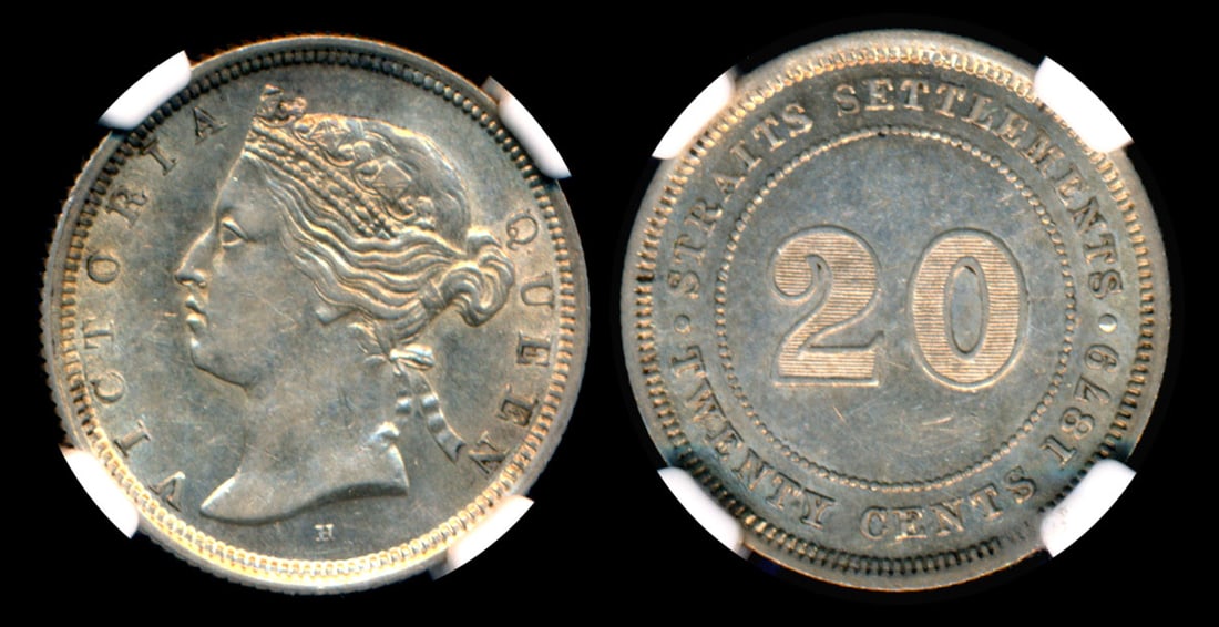 Straits Settlements QV 20c 1879H NGC AU50 (1 of 1)
