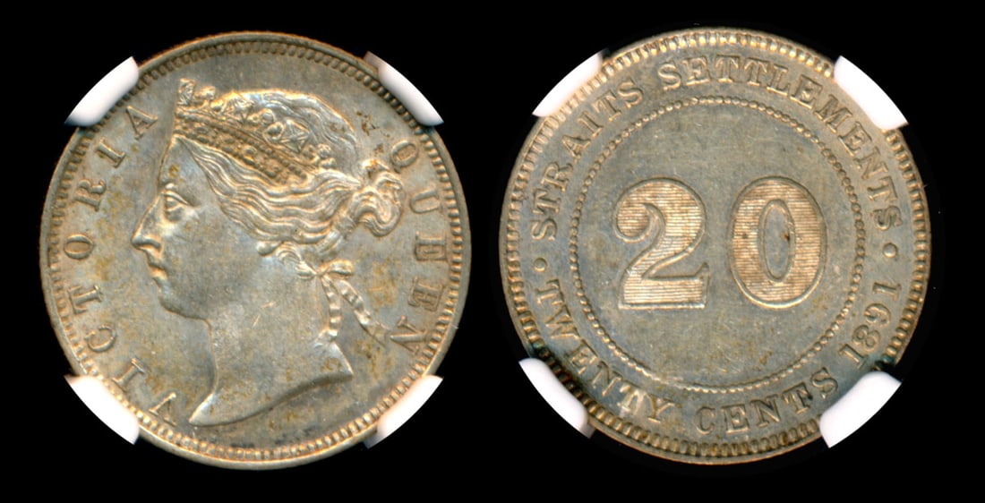 Straits Settlements QV 20c 1891 NGC MS61 (1 of 1)