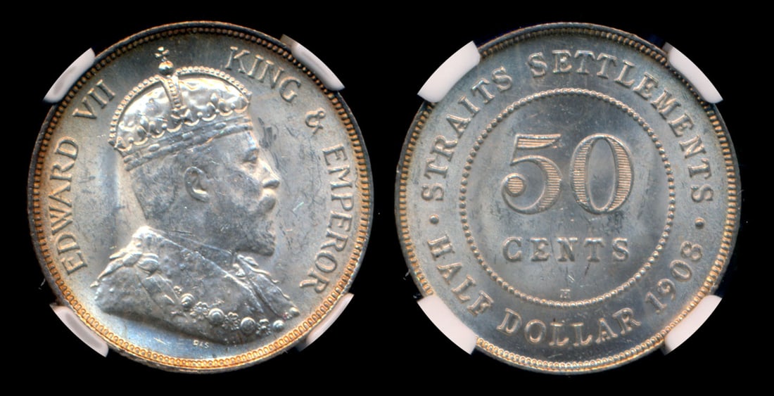 Straits Settlements KEVII 50c 1908H NGC (1 of 1)