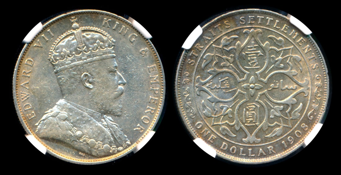 Straits Settlements KEVII $1 1908 NGC AU55 (1 of 1)