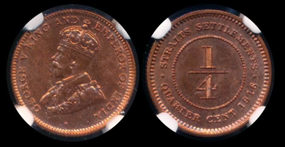Straits Settlements KGV 1/4c 1916 NGC MS65RB (1 of 1)