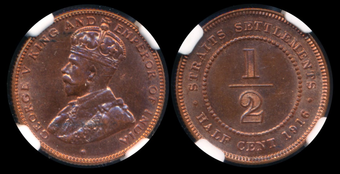 Straits Settlements KGV 1/2c 1916 NGC MS65RB (1 of 1)