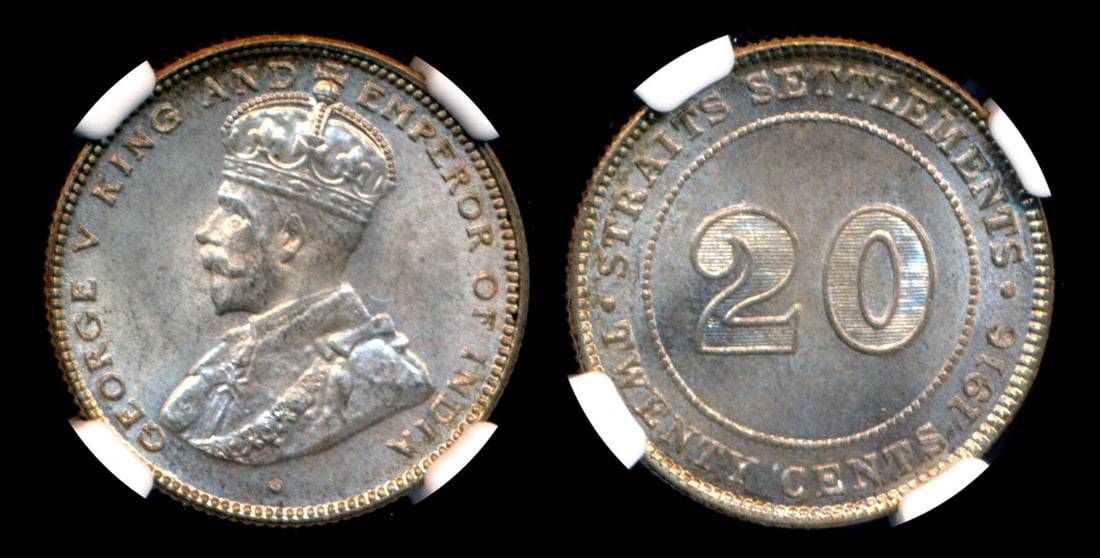 Straits Settlements KGV 20c 1916B NGC MS66 (1 of 1)