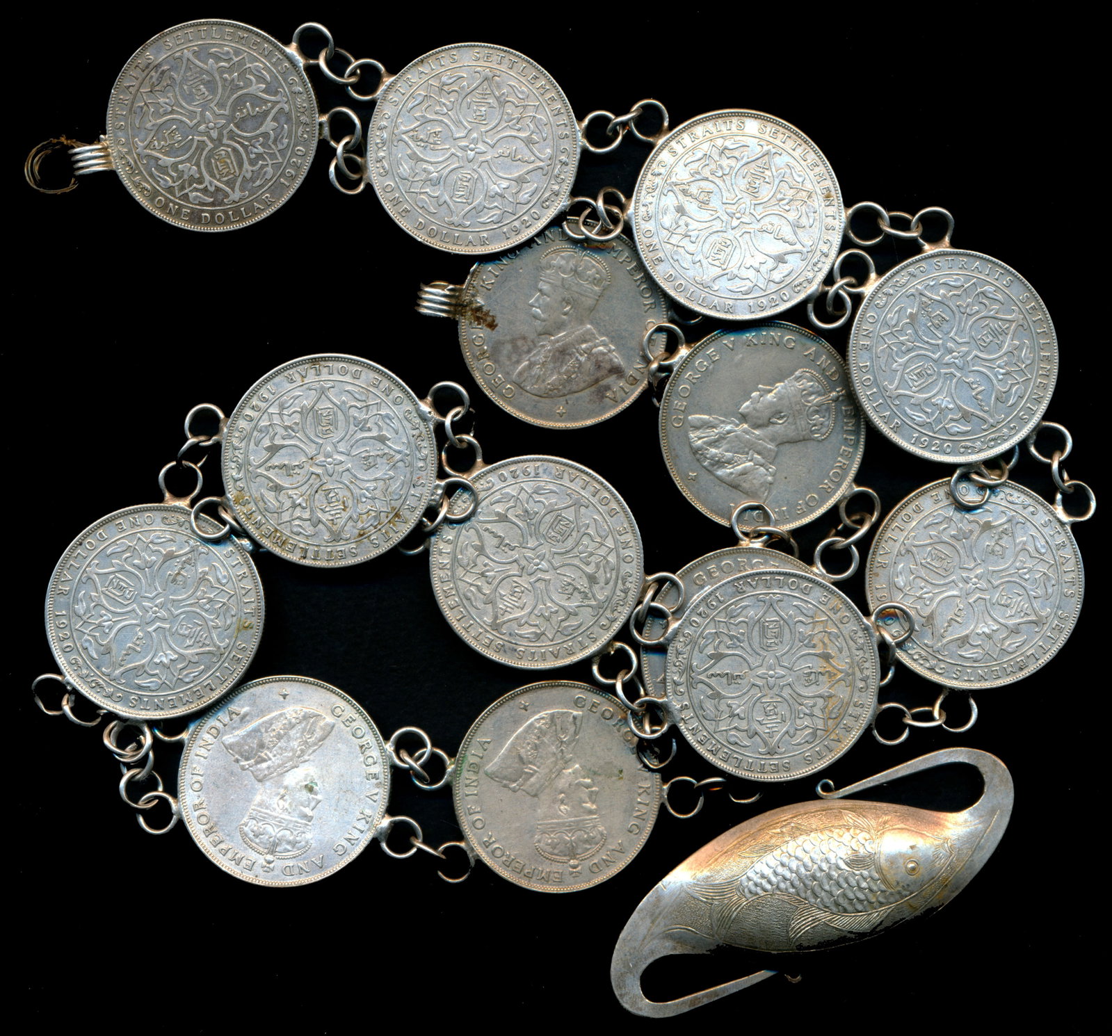 Straits Settlements belt with 14 KGV $1 1920 (1 of 1)