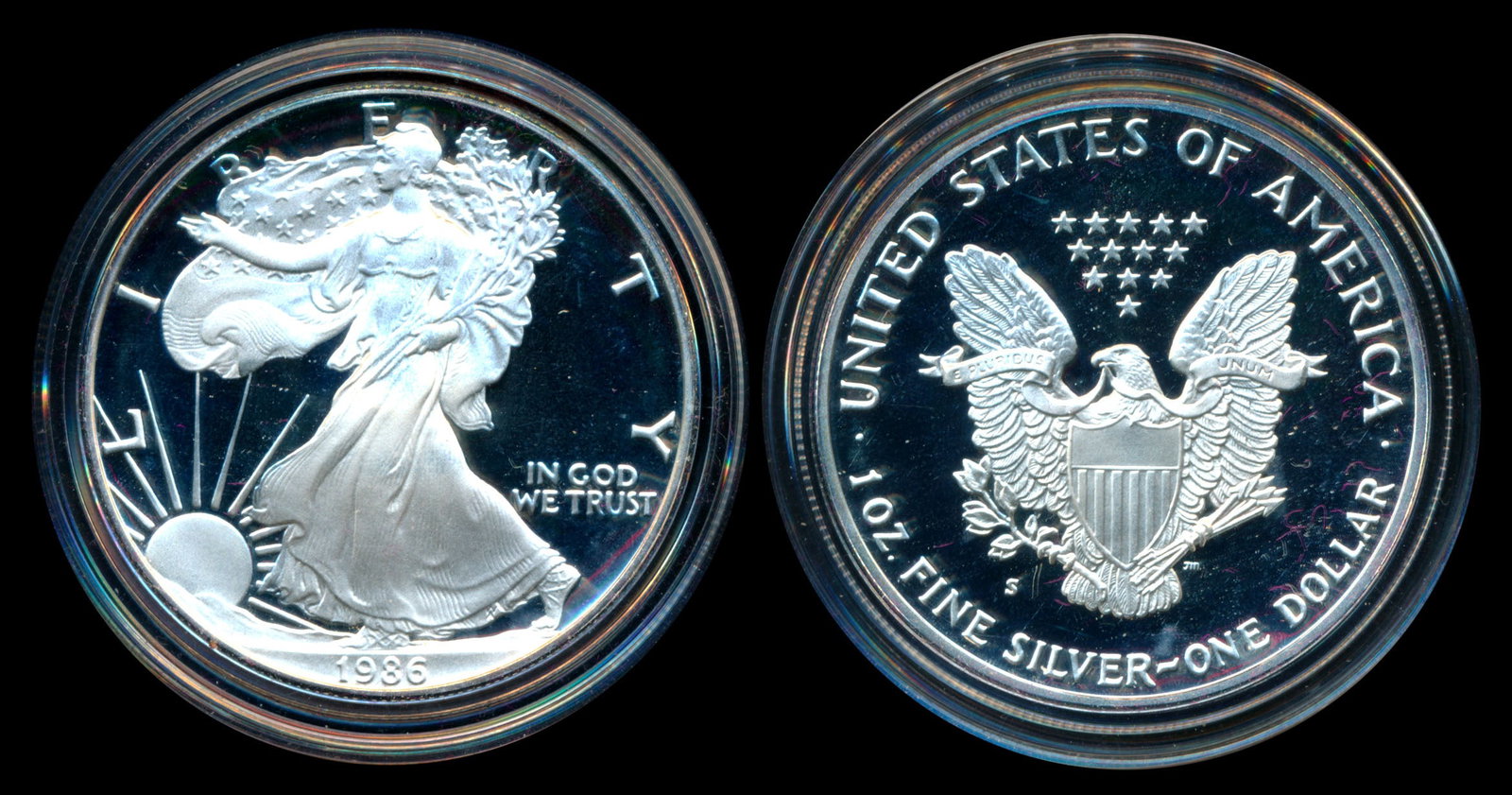 United States 1986 Silver Liberty $1 proof: United States 1986 Silver Liberty, $1, proof, 1 troy ounce of .999 fine silver, (KM.273), with original box (some damage), and certificate of authenticity. Viewing recommended, sold as is, no return.