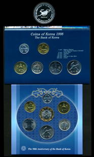 Korea 1-10000 Won 1998-2000 (6 sets): Korea 10000 Won, (KM.84), ND (1998), 50th Anniversary - Republic of Korea; The 50th Anniversary of the Bank of Korea, (1950-2000), 1-500 Won, 2000 (2 sets); 5000 Won, (KM.96), 2000; 1-500 Won, 1998, 1