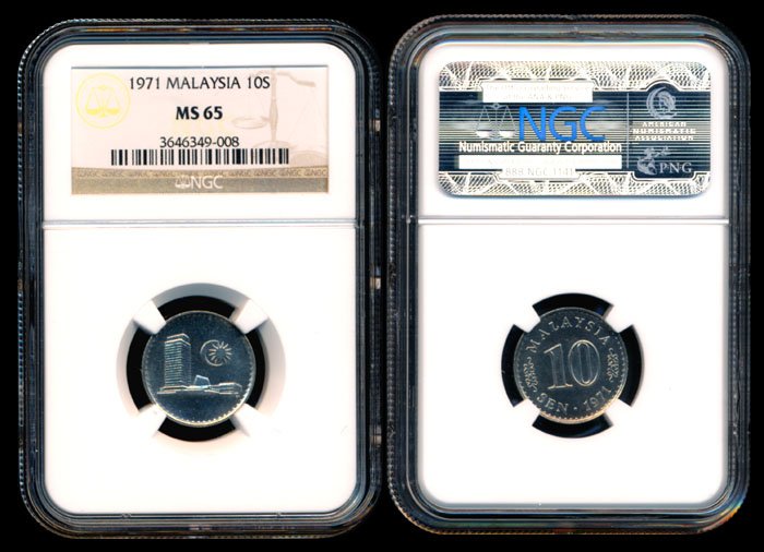 Malaysia 10c 1971 NGC MS65: Malaysia 10 Sen, (KM.3), 1971, NGC MS65.