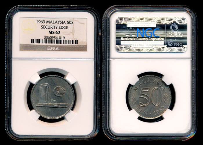 Malaysia 50c 1969 w security edge NGC MS62: Malaysia 50 Cents, (KM.5.1), 1969, with security edge, NGC MS62.