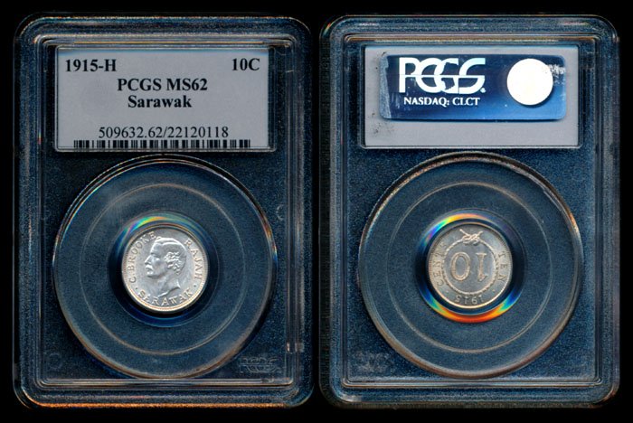 Sarawak C Brooke 10c 1915H PCGS MS62: Sarawak C. Brooke, 10 Cents, (KM.9), 1915H, PCGS MS62.