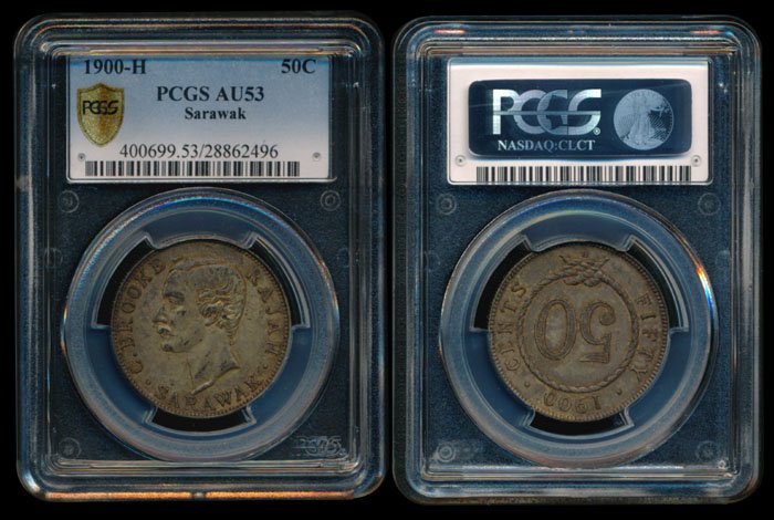 Sarawak C Brooke 50c 1900H PCGS AU53: Sarawak C. Brooke, 50 Cents, (KM.11), 1900H, PCGS AU53.
