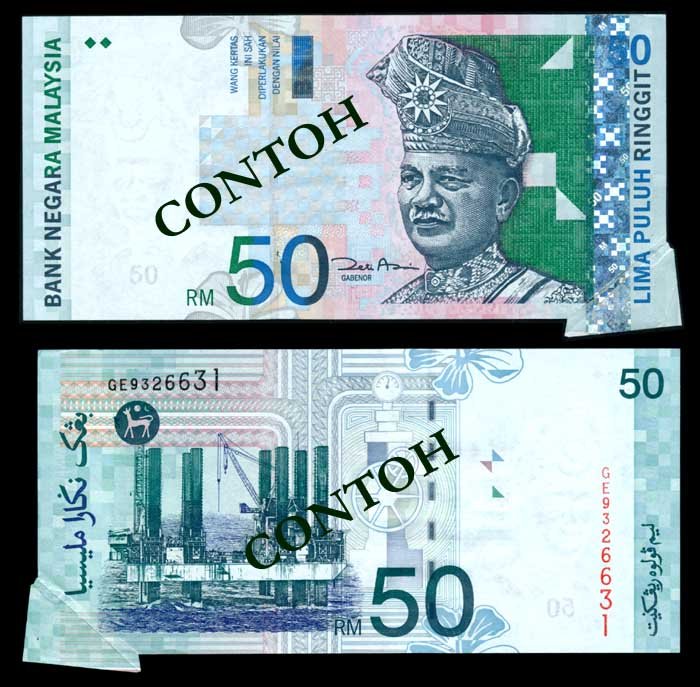 Malaysia RM50 2000: Malaysia RM50, (2000), 11th series, sign. Zeti Aziz, (KNB.64a), serial no. GE 9326631, large fin bottom right corner, EF. Sold as is, no return.