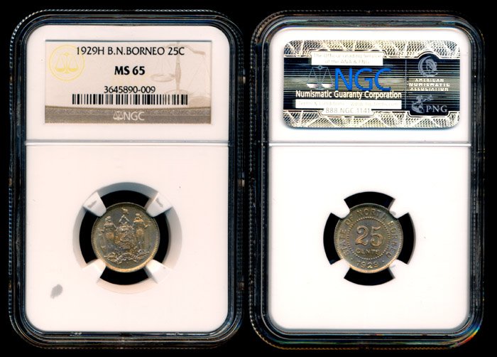 British North Borneo 25c 1929H NGC MS65: British North Borneo 25 Cents, (KM.6), 1929H, NGC MS65.