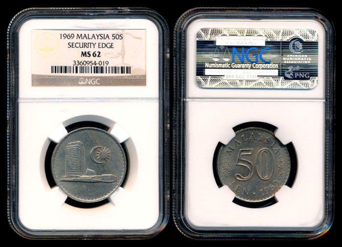 Malaysia 50 Sen 1969 NGC MS62: Malaysia 50 Sen, (KM.5.1), 1969, with security edge, NGC MS62.