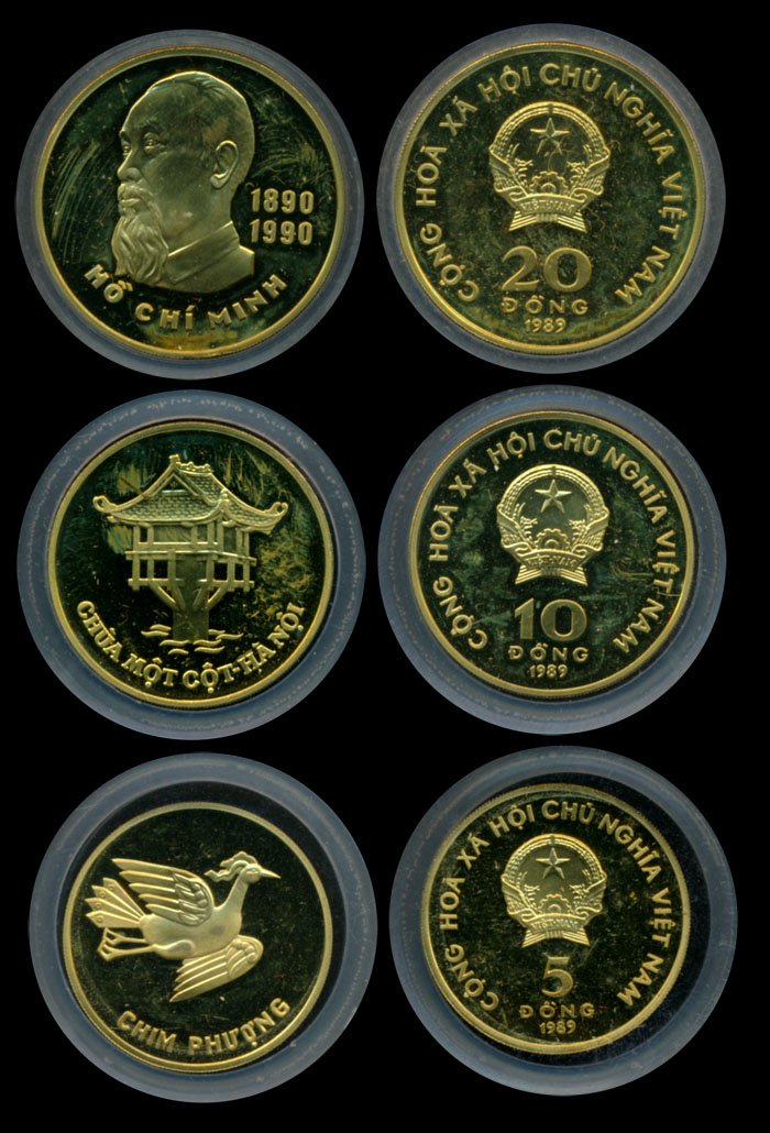 3 Viet Nam 5-20 Dong 1989(L) proof: 3 Viet Nam 5-20 Dong 1989(L) proof Viet Nam 5, 10, 20 Dong, (KM.36, 38, 40), 1989(L), proofs, with box. (3 coins) Viewing recommended, sold as is, no return. This Lot is subject to 7% Goods and Servic