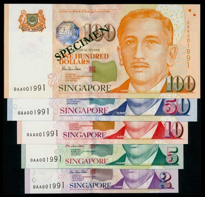 5 Singapore $2-$100 1999 HTT 1st prefix (1 of 1)