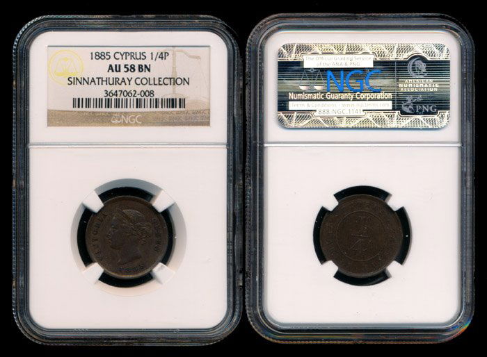 Cyprus QV 1/4 Piastre 1885 NGC AU58BN (1 of 1)