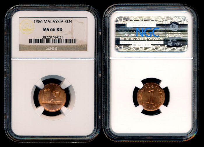 Malaysia Sen 1986 NGC MS66RD: Malaysia Sen, (KM.1a), 1986, NGC MS66RD.