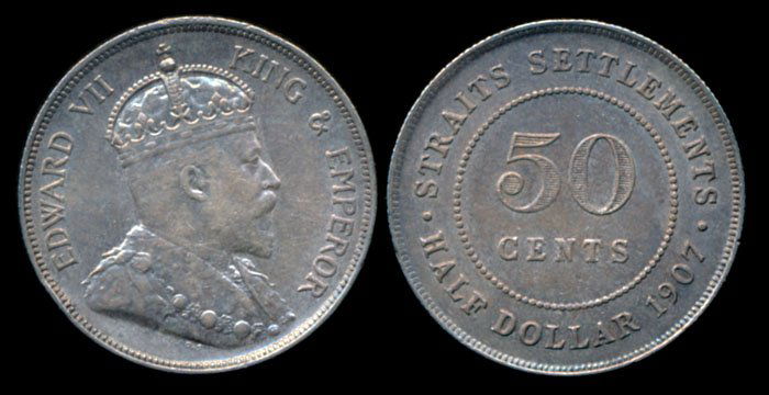 Straits Settlements KEVII 50c 1907 EF (1 of 1)