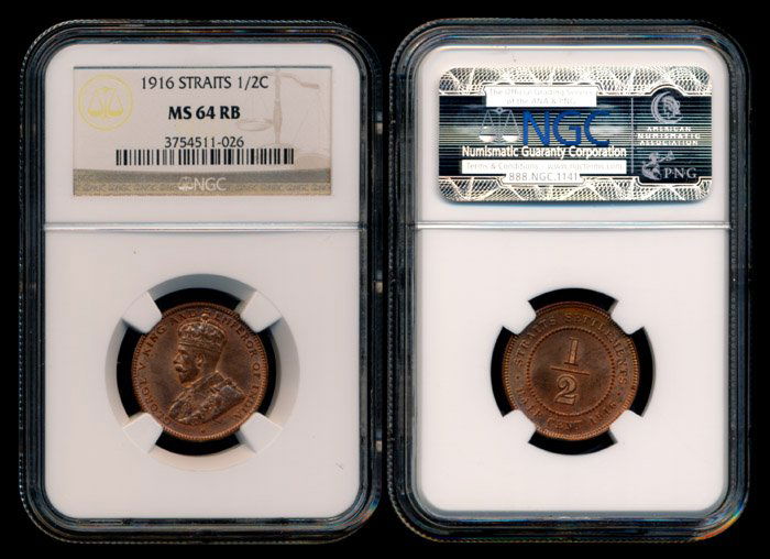 Straits Settlements KGV 1/2c 1916 NGC MS64RB (1 of 1)