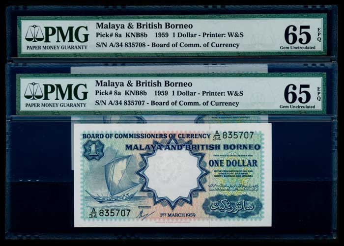 Malaya Br Borneo 2x$1 1959 sailing boat PMG (1 of 1)