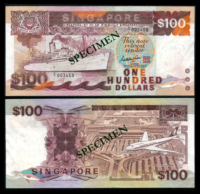 Singapore $100 1985 ship GKS replacement VF (1 of 1)