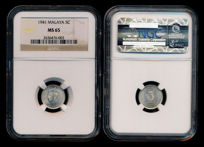 Malaya KGVI 5c 1941 NGC MS65 (1 of 1)