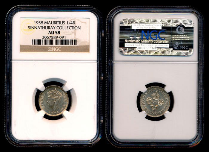 Mauritius KGVI 1/4 Rupee 1938 NGC AU58 (1 of 1)