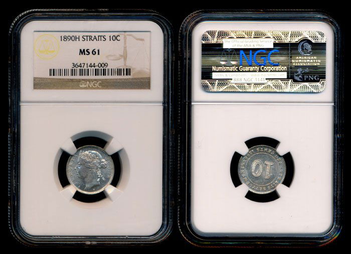 Straits Settlements QV 10c 1890H NGC MS61 (1 of 1)