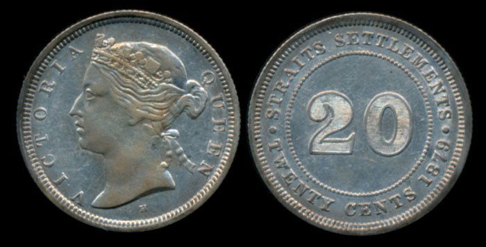 Straits Settlements QV 20c 1879H GEF-AU (1 of 1)