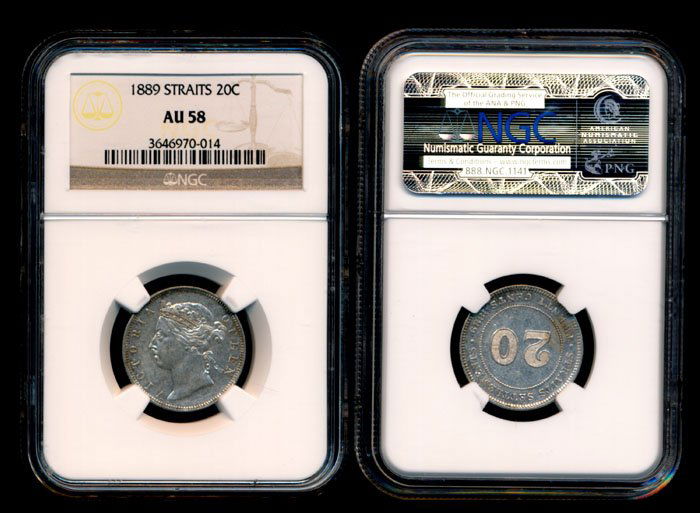 Straits Settlements QV 20c 1889 NGC AU58 (1 of 1)