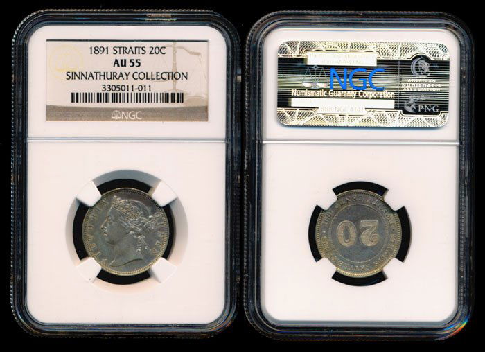Straits Settlements QV 20c 1891 NGC AU55 (1 of 1)