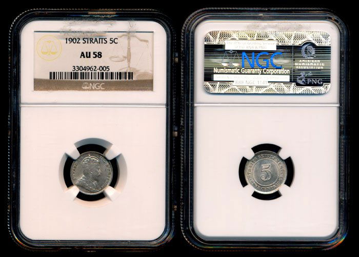 Straits Settlements KEVII 5c 1902 NGC AU58 (1 of 1)