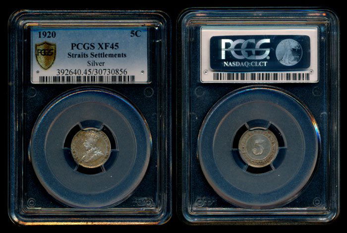 Straits Settlements KGV 5c 1920 PCGS XF45 (1 of 1)