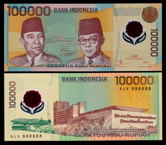 Indonesia 100000 Rupiah 1999 ALV 888888 (1 of 1)