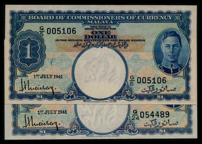 Malaya 2x$1 1941 KGVI AU (1 of 1)