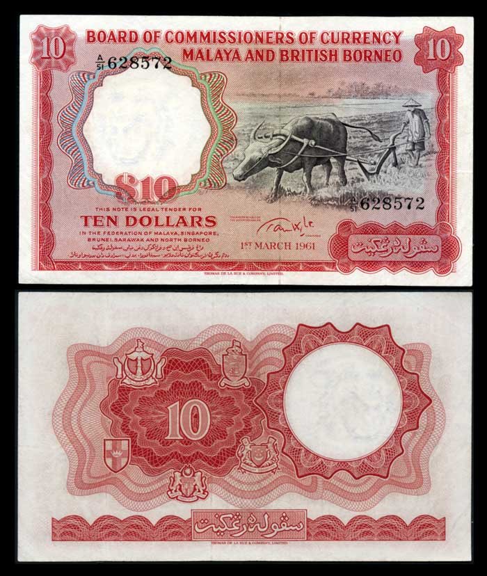 Malaya Br Borneo $10 1961 buffalo small A VF (1 of 1)