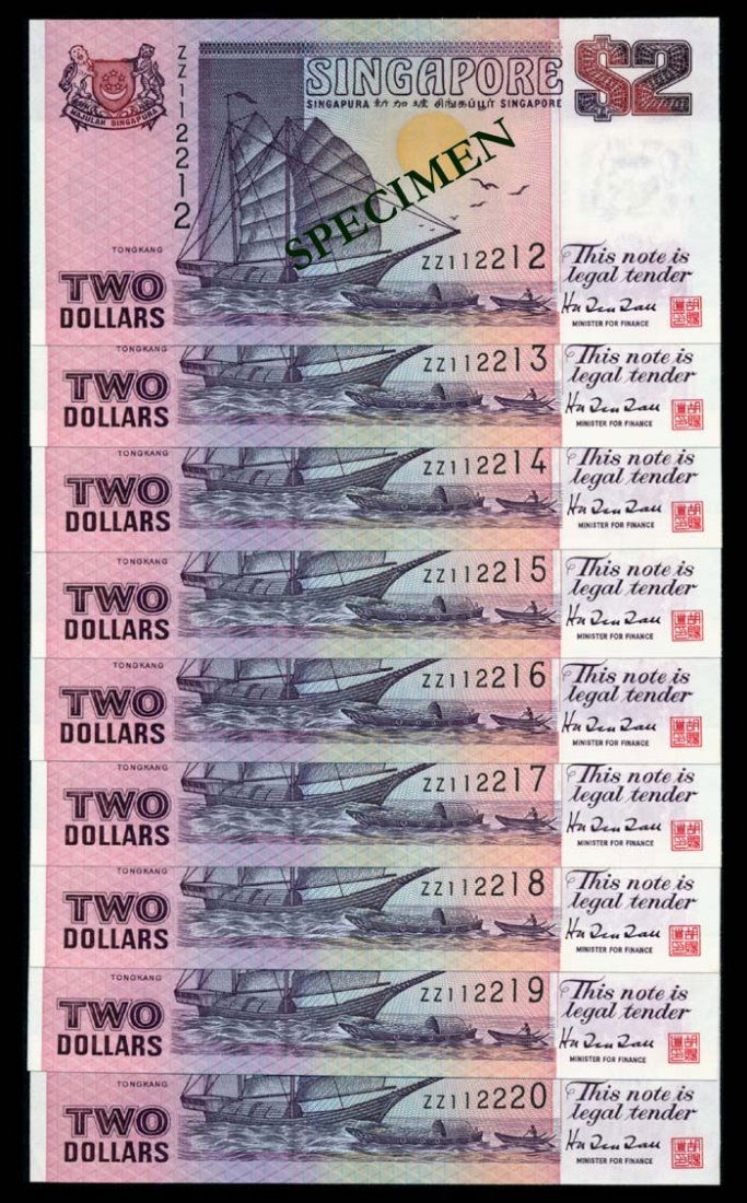 Singapore 9x$2 1997 ship purple H&S (1 of 1)