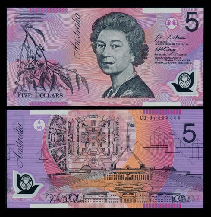 Australia $5 2007 QEII CG 07 555555 AU-UNC (1 of 1)