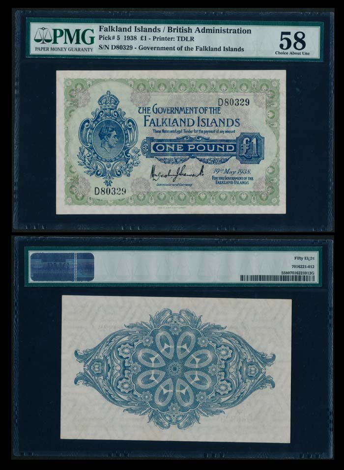 Falkland Islands 1 Pound 1938 KGVI PMG (1 of 1)