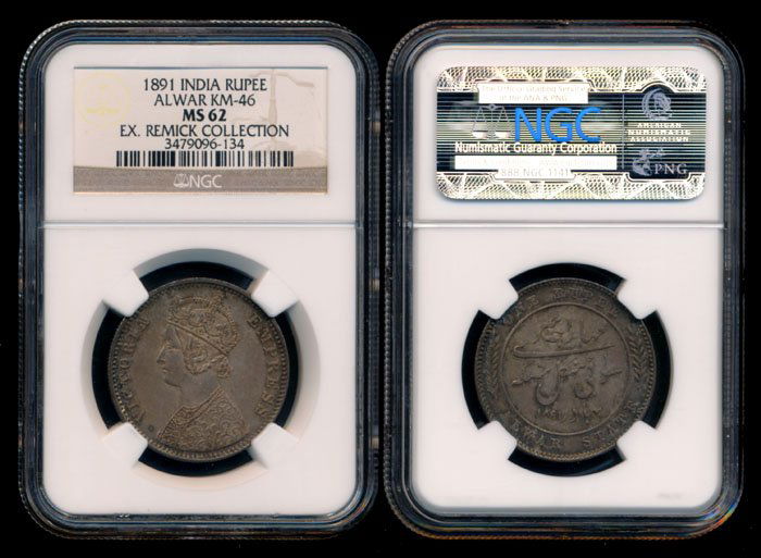 India Alwar Rupee 1891 NGC MS62 (1 of 1)