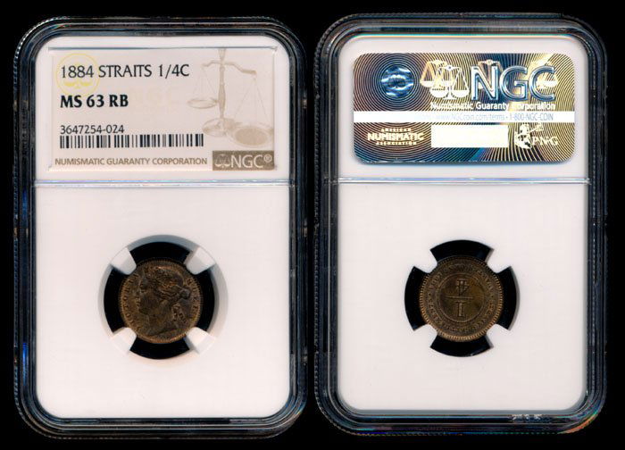 Straits Settlements QV 1/4c 1884 NGC MS63RB (1 of 1)