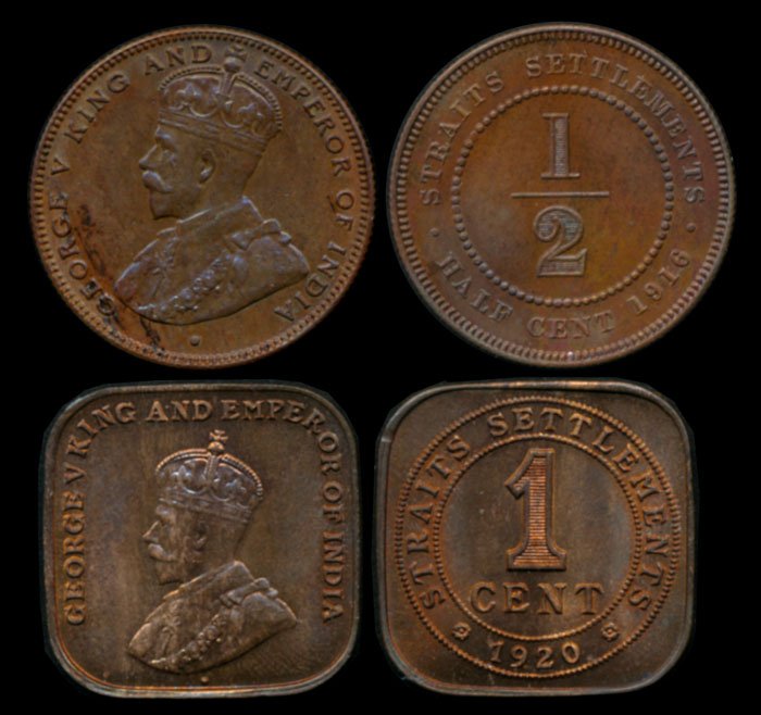 Straits Settlements KGV 1/2c 1916 1c 1920 (1 of 1)