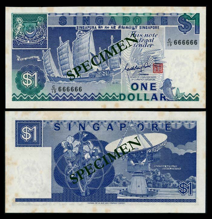 Singapore $1 1987 ship GKS C/19 666666 (1 of 1)