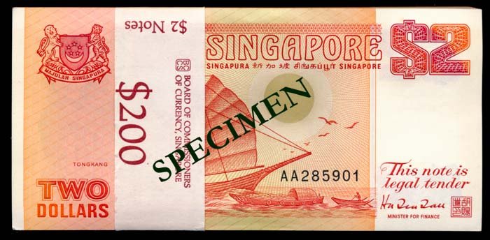 Singapore 100x$2 1990 ship orange 1st prefix (1 of 1)