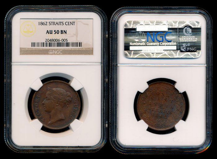 Straits Settlements 1c 1862 NGC AU50BN (1 of 1)