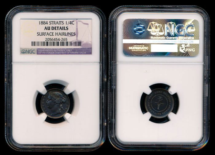 Straits Settlements QV 1/4c 1884 NGC AU Det (1 of 1)